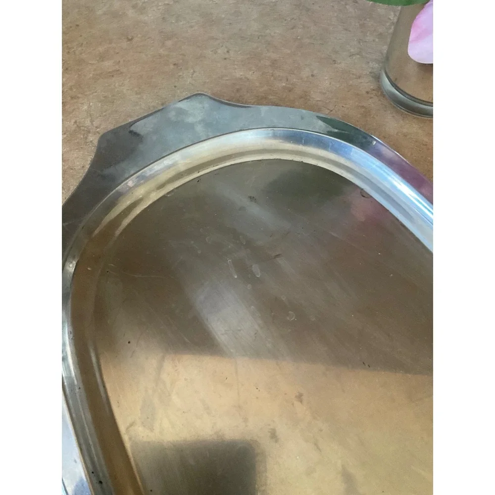 Vintage Oval Stainless Steel Serving Platter Tray with Handles 19.5 Inch MCM